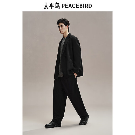 PEACEBIRD Men's Short Coat Men's Winter Woolen Suit Jacket Men's Suit Jacket Black First Batch L