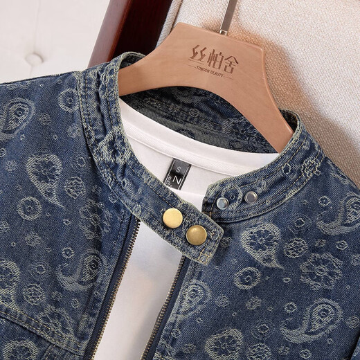 丝柏舍圆领复古长袖牛仔外套女2025秋装新款时尚水洗宽松上衣