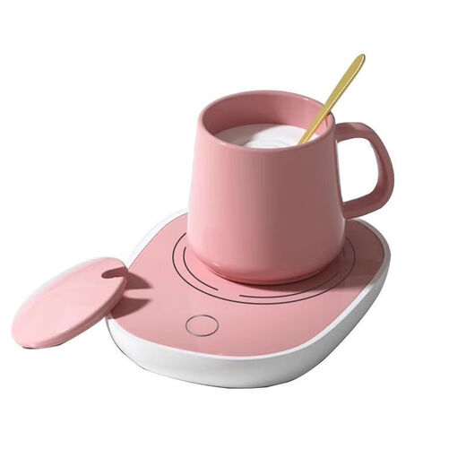 Tiannan Brothers Electric Heating Coaster 55 Degree Warm Cup Health Cup Constant Temperature Coaster Automatic Insulation Base Hot Milk Heater Household Water Cup Birthday Gift Green Constant Temperature Coaster + Bear Cup with Cover and Spoon Set