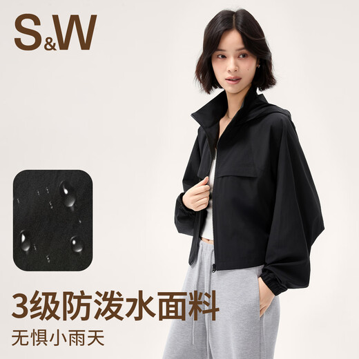 S&WSW Sports Jacket Women's Windproof and Waterproof Short Hooded Jacket Outdoor Cycling Wear 2025 New Autumn and Winter Dark Night Red S
