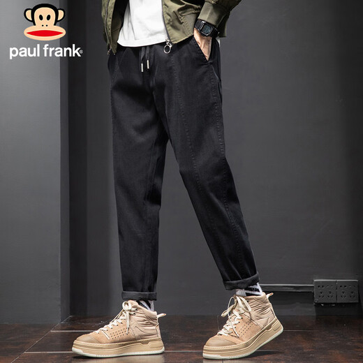 大嘴猴（paul frank）休闲裤男夏季小脚裤子男士工装裤纯色修身男裤 黑色 XL