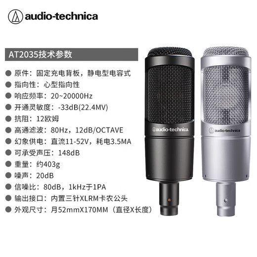 Audio-Technica AT2035 condenser microphone recording studio equipment set professional recording audio novel recording anchor live broadcast complete set of computer karaoke external sound card mobile phone microphone recording model AT2035+Focus SOLO 4th generation sound card
