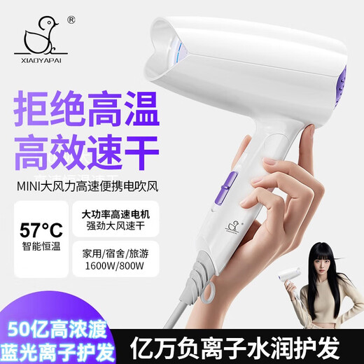Xiaoya (XIAOYA) foldable quick-drying hair dryer student dormitory hotel negative ion household high-power hot and cold hair dryer high-speed hair dryer high-power motor Biao wind level - Smart White 800W dormitory folding + 5 billion blue light ion hair care