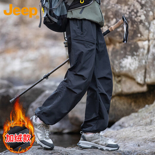 Jeep (JEEP) overalls men's winter velvet thickened casual pants paratrooper pants sports trousers men's trousers black velvet XL