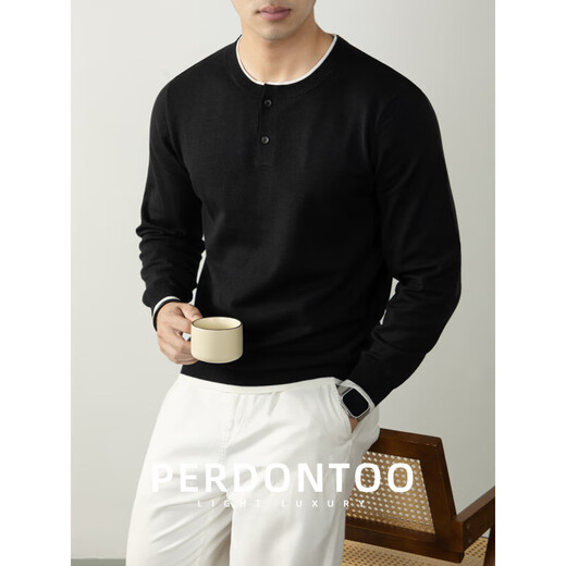 Wool modal skin-friendly and comfortable sweater for men French elegant style contrasting Henry collar sweater style black 2XL