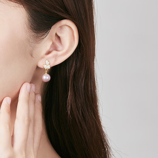 Queen of Pearl Nine Purple Lihuo 9-10mm silver inlaid freshwater pearl earrings earrings female birthday gift female