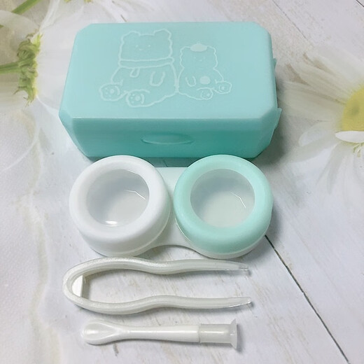 妙眸可爱小熊图案卡通简约小巧便携式隐形眼镜盒收纳美瞳盒伴侣盒csyy 粉色