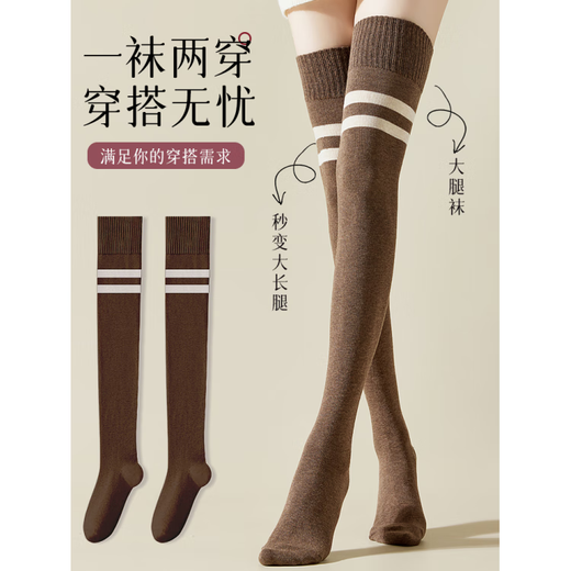Hengyuanxiang thigh socks women's over-the-knee warm spring, autumn and winter black pressure slimming long tube Jingguandiandong dark gray + coffee one size