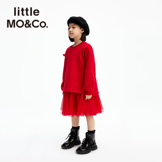 Little MO&Co. Little Tofu same style volcanic rock plus velvet little moco children's clothing winter New Year's clothing girls dress skirt big red volcanic rock heat storage 120 120/60