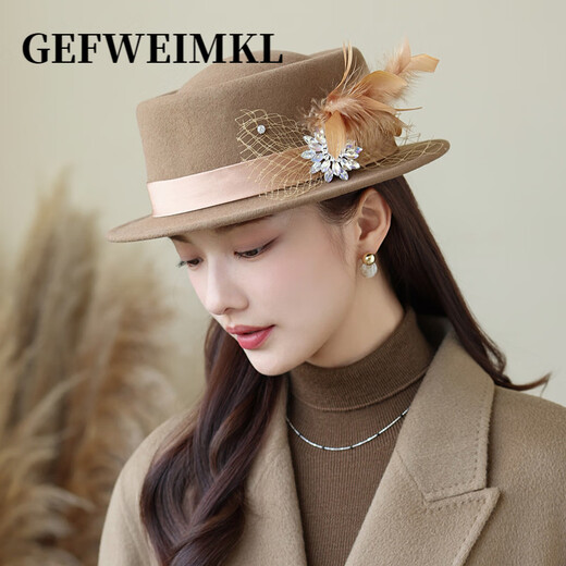 GEFWEIMKL merino wool hat women's autumn and winter new fashion versatile Hepburn style wool fisherman hat flat top ladies hat off-white M (56-58cm)