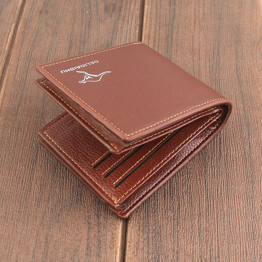 2025 New Wallet Men's Thickened Short Wallet Youth Wallet Soft Leather Large Capacity Soft Leather Inner Zipper Trendy Brown Color