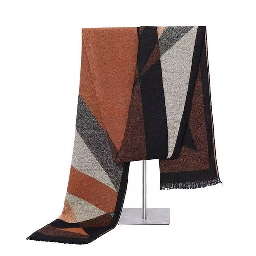 Ordos cashmere scarf men's plaid winter new Korean version thickened warm high-end gift scarf gray camel
