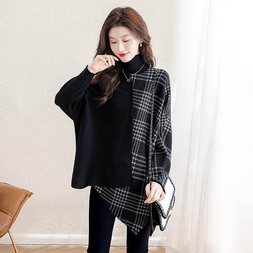 Sibaishe Contrast Color Sweater 2025 Autumn New Women's Loose Irregular Pullover Half-Turtle Collar Top