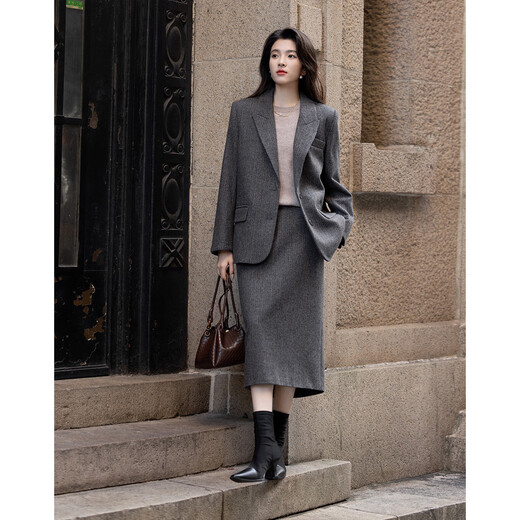 Demana low saturation work wear winter quiet luxury business commuting containing sheep wool warm suit jacket women's short style