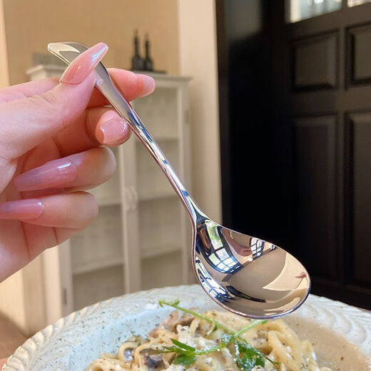 Ostar thickened stainless steel spoon for household Korean style simple and cute internet celebrity eating spoon for adults creative long handle round spoon * antibacterial and anti-bending 1 piece - water drop spoon food grade