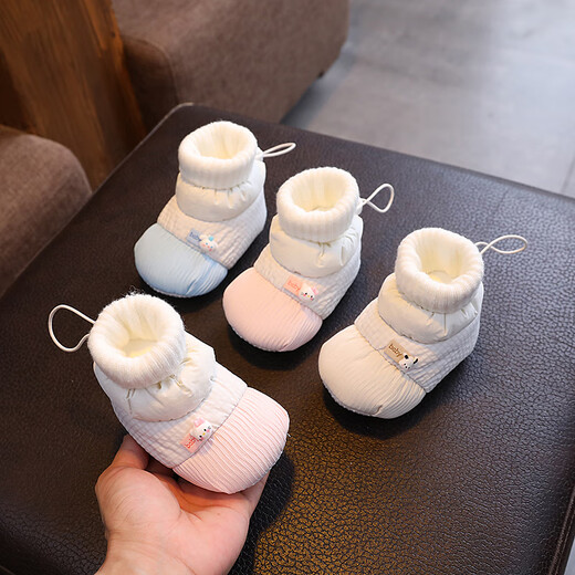 G.duck Schuhe und Socken für Babys und Kinder, 6 bis 12 Monate, rutschfeste Schuhe mit weichen Sohlen, 9 Baumwollschuhe für männliche und weibliche Babys von 0–1 Jahren, warm und samtig, beige, Welpen-Winterstil, plus Samt, S-Größe, geeignet für 0–6 Monate