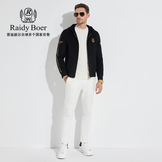 Raidy Boer/雷迪波尔【羊毛双面呢】男士休闲连帽夹克外套3015-70 黑色  180/52/XL