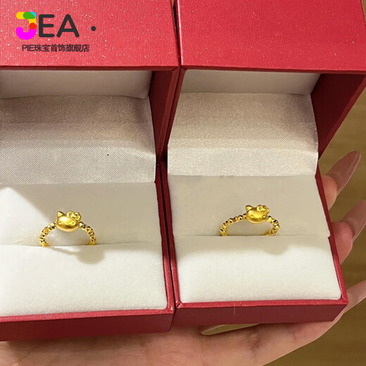 Jea.Pie 18k yellow l gold ring gold hello kitty gold 999 Hello Kitty KT ring as a birthday gift for girlfriend Gold KT ring (remark finger circumference)