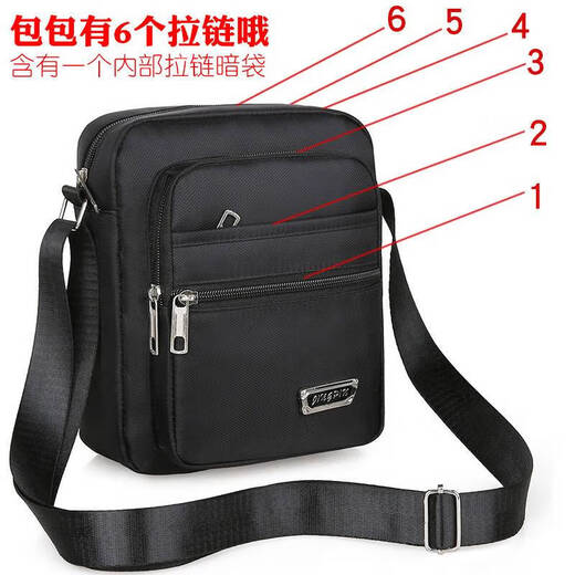 Cute and cute men's bag, casual shoulder bag, Oxford cloth small backpack, men's bag, casual crossbody canvas bag, portable business trendy bag, six-pull upgrade + YZ3519 black