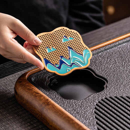 Craftsman's Tea Tray Black Gold Magnet Dry Infusion Tray Household High-end Rosewood Frame Tea Table Office Tea Set Tray Black Gold Magnet Painted Mountain Bird Walnut Tea Tray 40cm