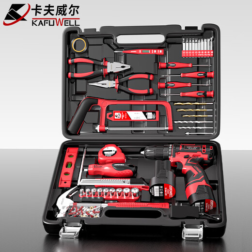 卡夫威尔126件手电钻工具箱套装家用双电池电动螺丝刀组套五金工具 P3893A 18件12V锂电钻套装P4609A