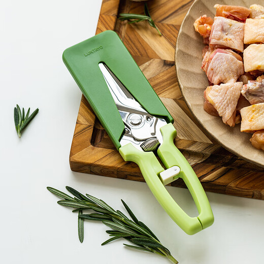 LUNTAYO厨房剪刀多功能不锈钢锋利鱼鸭鹅食物剪自动磨刃食品级家用鸡骨剪 庭芜梅绿（磁吸收纳自动磨刃）