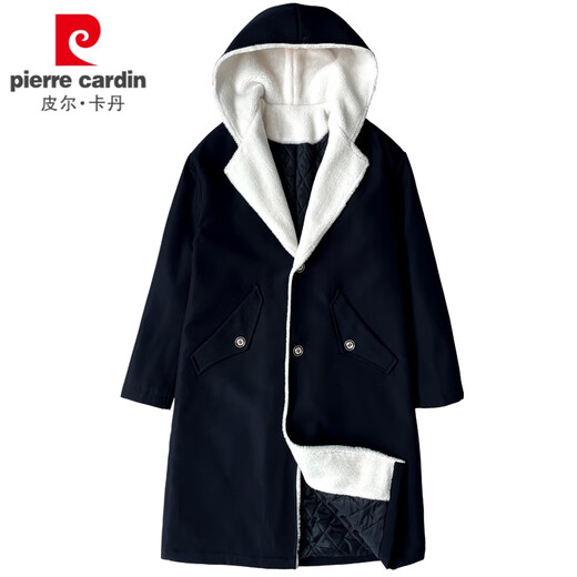 Pierre Cardin (pierre cardin) windbreaker jacket men's high-end spring and autumn mid-length British coat trendy brand hooded Korean style casual jacket black plus velvet L 120 to 150 Jin Jin equals 0.5 kg can be worn