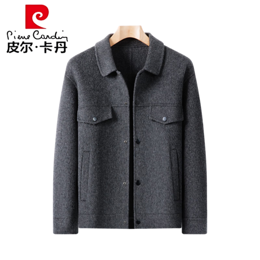 Pierre cardin autumn and winter pure wool casual jacket for men double-sided wool men's woolen coat short jacket for men official flagship store deep mixed brown one size 48 [recommended weight 100-120 Jin [Jin equals 0.5 kg]]