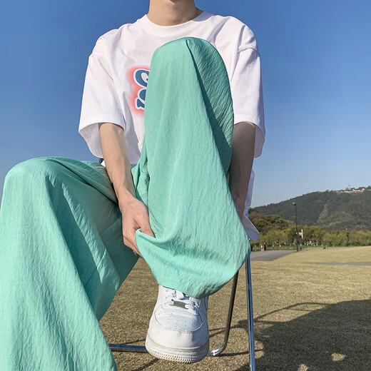 OEMG Striped Sports Casual Pants Boys Summer New Wide Leg Versatile Straight Youth Loose Trendy Pants DSA410-K9901 Black 2XL Recommended 135-150Jin Jin equals 0.5kg