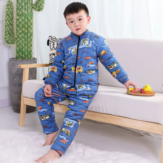 儿童手工纯棉花棉袄女宝宝冬季大中童棉衣服内胆小孩加厚棉裤套装 灰色恐龙图案 100 100码建议身高95100CM