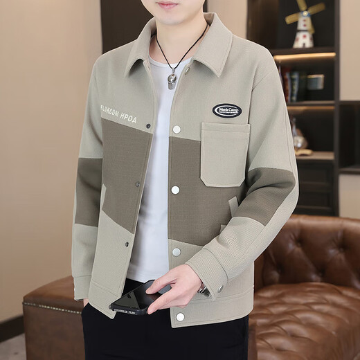 New spring and autumn lapel tops, fashionable casual stitching, handsome middle-aged jackets CSqy workwear lapel jackets jd black 2XL recommended 135-150Jin Jin equals 0.5 kg