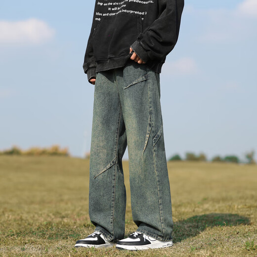Mianzhi 2025 American High Street Straight Leg Wide Leg Jeans Men's Loose Autumn and Winter Casual Pants Men's Trend Retro Blue K892 Regular High Quality 32 L 105-120Jin Jin is equal to 0.5 kg