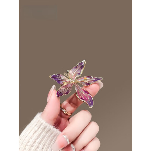QUAMER Gold Store Style French Iris Brooch High-end Women's Exquisite Crystal Corsage Feeling Pin Suit Coat Purple Pink Flower-Broch