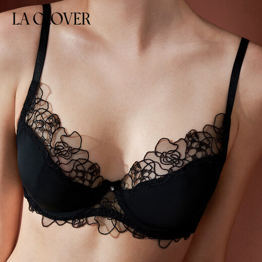 LA CLOVER25AW Wilderness Rose Series Underwear Women's Embroidered Stripes Sexy Underwear Bra Panty Set LC2025203 Black - Embroidered Breathable Thin Cup Bra Set 75B L