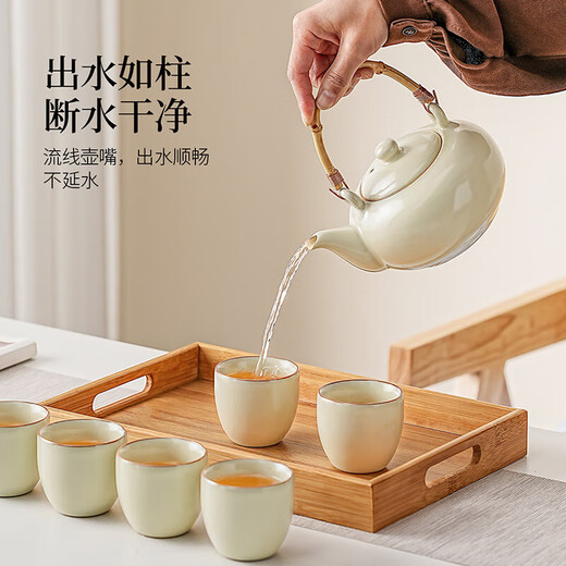 Xiangye large-capacity Huangru kiln lifting beam tea set set household dormitory teapot teacup simple teapot drinking tea set