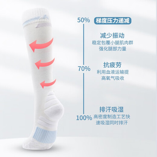 Kawasaki (KAWASAKI) pressure socks women's sports fitness socks running basketball breathable sweat-absorbent goddess shock-absorbing protective towel bottom cream white one pair
