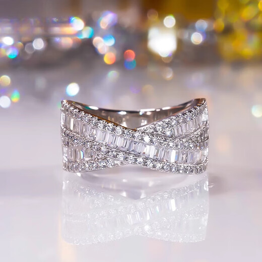 DL 1998 Fat Donglai same style platinum ring PT950 moissanite cross row diamonds for women light luxury niche internet celebrity platinum silver wrapped US size 6