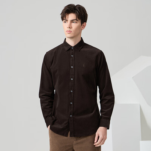 与狼共舞【灯芯绒&纯棉】通勤百搭舒适男士长袖衬衫 302深咖啡 L(175) 
