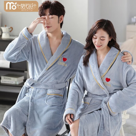 Victoria's Style 2 Set Couple Nightgown Women's Autumn and Winter Thickened Velvet Pajamas Flannel Long Bathrobe Men's Coral Velvet