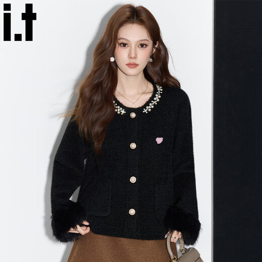 CHOCOOLATE it women's trendy brand black temperament small fragrance jacket for women 2025 autumn and winter high-end short sweater cardigan for women black one size