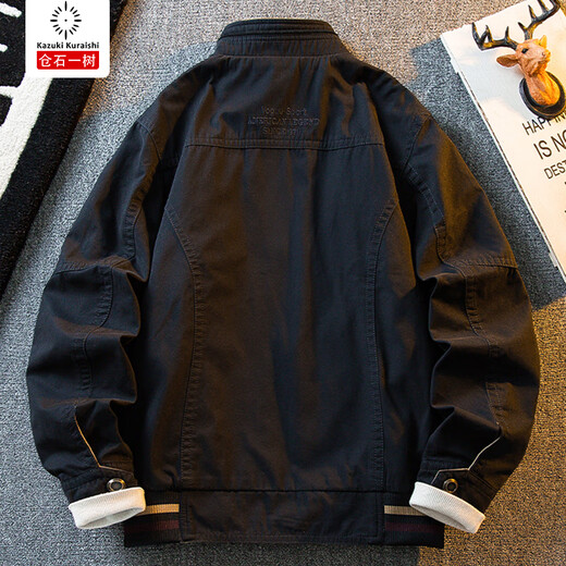 Kuraishi Kazuki retro American handsome stand-up collar hunting jacket men's spring and autumn trendy men's casual reversible jacket men's autumn khaki/military green reversible XL (recommended 136-150Jin Jin equals 0.5 kg)