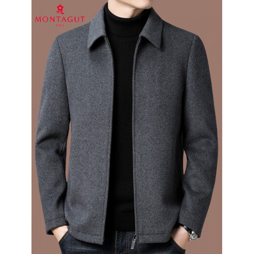 MONTAGUT French Montagut Cashmere Jacket Men's Middle-aged Business Casual Solid Color Wool Wool Short Autumn and Winter Dad Jacket Gray S 165/84A