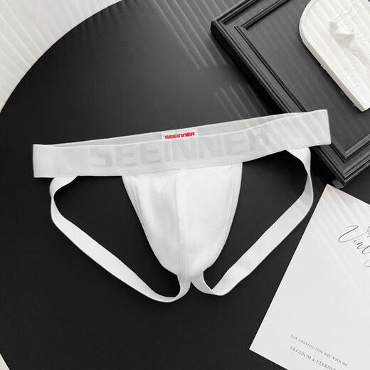 2 pack men's double thong underwear cotton low-waisted sexy butt-lifting U-convex comfortable solid color double thong underwear for boys black + white M