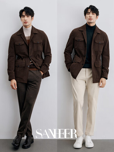SANHEER Italian retro gentleman high-end anti-wrinkle corduroy SAFARI hunting jacket mid-length coat DAJ360 brown L /50