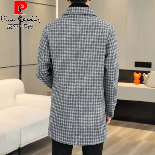 Pierre Cardin Herren Wollmantel kariert Winter High-End Nizi Windjacke Mittellanger Wollmantel im britischen Stil 1005 schwarz Baumwolle Stil XL