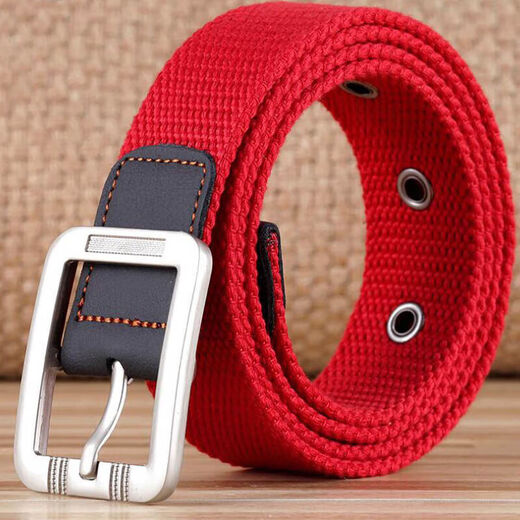 MANQIMEIYA 2025 zodiac year red belt men's bright red belt pin buckle overalls casual wedding canvas elastic belt 3.5cm wide upgraded red (good luck) 125cm