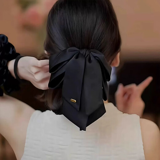 Li Qing Bow Ponytail Clip Satin Hairpin French Ribbon Hair Clip High-end Hair Accessories Back of the Head Hairpin Clip