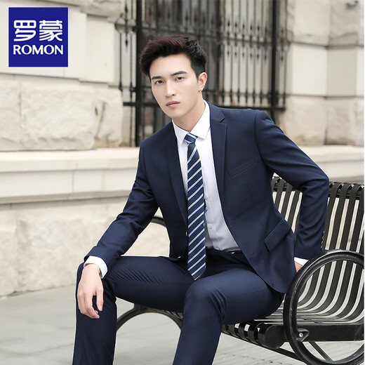 Romon Suit Men's Casual Suit Men's Suit Blazer Slim Groom's Best Groom Wedding Business Professional Clothes Black Double Button (Top) XL /175[115-130Jin[Jin equals 0.5 kg]]