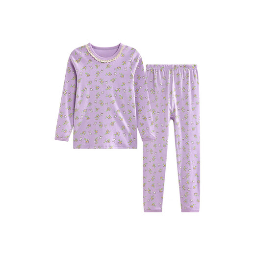 红豆儿童纯棉内衣套装男女童秋衣秋裤秋冬保暖低领棉毛衫M1170浅紫150