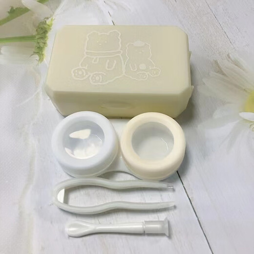 妙眸可爱小熊图案卡通简约小巧便携式隐形眼镜盒收纳美瞳盒伴侣盒csyy 粉色
